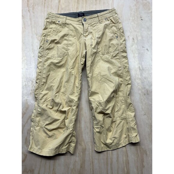 Kuhl Dry Capri Pants Women's Tan Floral Embroidered Mid 8 Hiking Outdoors - Picture 1 of 8